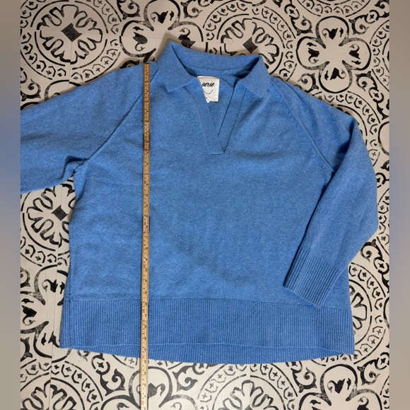 Aerie Oversized Blue unREAL V-Neck Baggy Collared Polo Sweater - Large - Picture 12 of 16